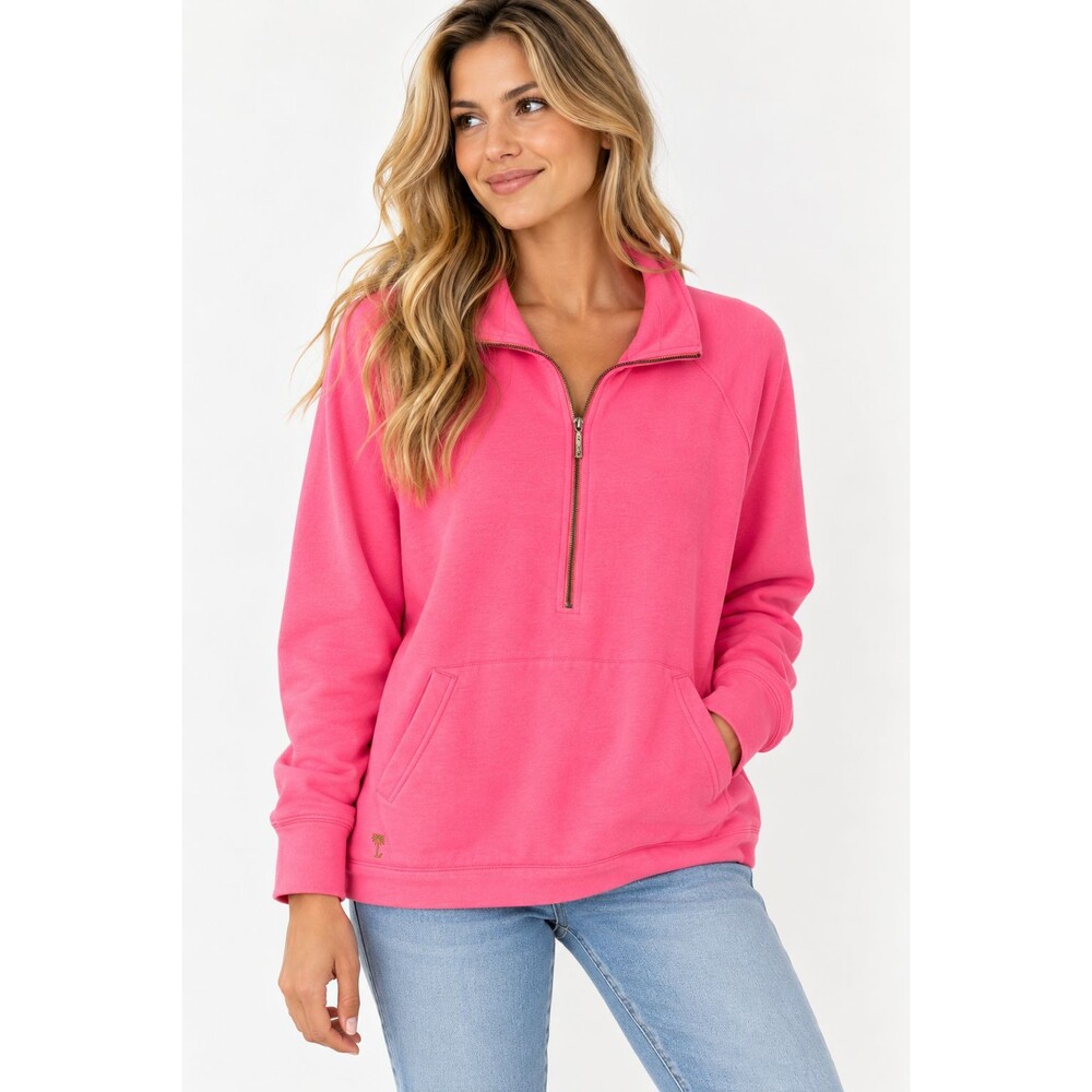 Lilly Pulitzer Pullover Size Large Pink Half Zip Pocket Front Coastal Beachy